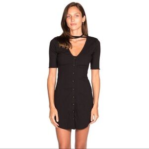 Privacy Please Revolve Prentiss Mini Dress Bodycon Rib Knit Tie detail Black XS